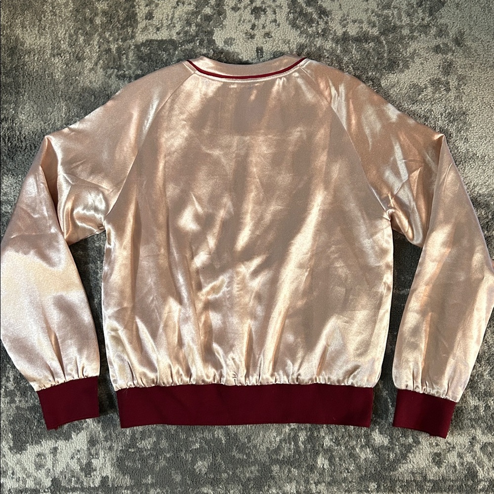 Pinkish Peach Satin Sukajan Bomber Jacket with Embroidered Tiger Design - Picture 7 of 7